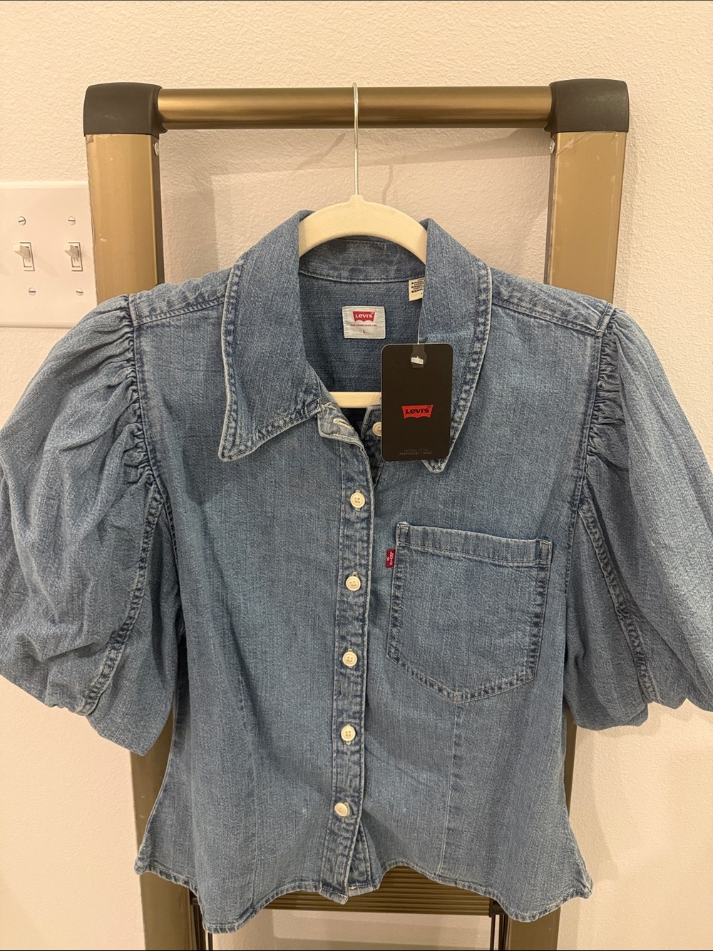 Levi's Light Blue Denim Puff Sleeve Button-Down Shirt